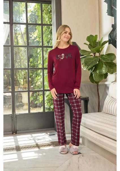 Kadın Ezgi Flexible Love Ekose Bordo Pijama Takım 0637 fiyatları