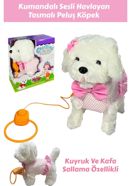 Peluş Tasmalı Yürüyen Fiyonklu Köpek 25 cm Sesli Havlayan Kafa ve Kuyruk Sallayan Köpek
