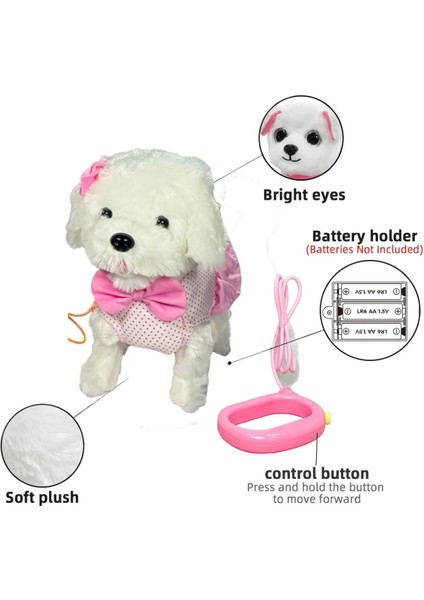 Peluş Tasmalı Yürüyen Fiyonklu Köpek 25 cm Sesli Havlayan Kafa ve Kuyruk Sallayan Köpek