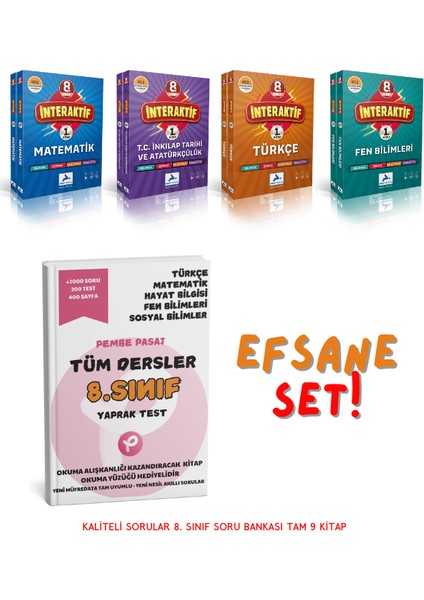 8. Sınıf İnteraktif Serisi 4'lü Set - Pembe Pasaj 8. Sınıf Tüm Dersler Yaprak Test