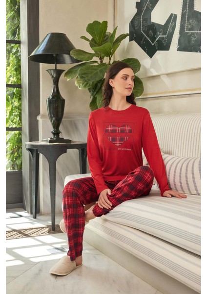 Kadın Ezgi Flexible Future Is Love Kırmızı Pijama Takım 0626