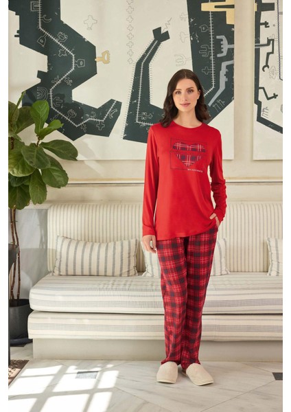 Kadın Ezgi Flexible Future Is Love Kırmızı Pijama Takım 0626 fiyatları