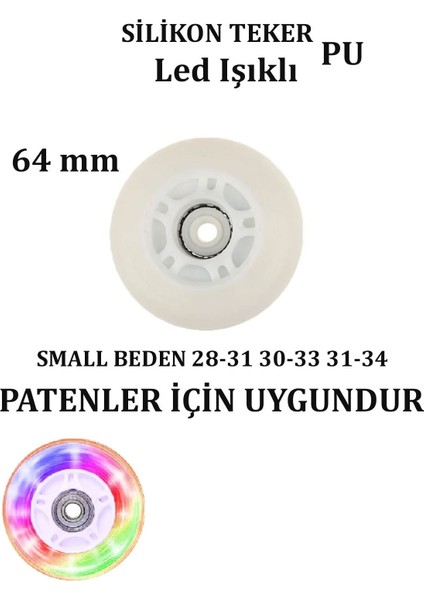 Pu Silikon Teker 64 mm Abec-7 Rulmanlı Işıklı Yedek Paten Tekerleği