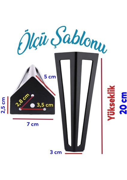 Ovit Metal Siyah 20 cm Mobilya Koltuk Kanepe Konsol Tv Ünitesi Yükseltici Ayağı Ayakları 4 Adet