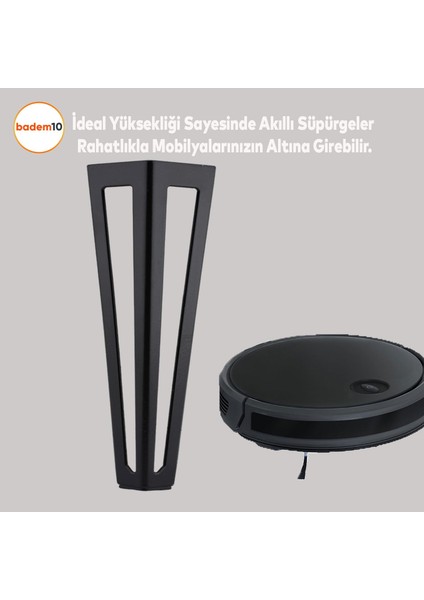Ovit Metal Siyah 20 cm Mobilya Koltuk Kanepe Konsol Tv Ünitesi Yükseltici Ayağı Ayakları 4 Adet