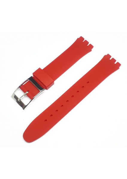 17MM Swatch Uyumlu Chrono Model Slikon Saat Kordonu - Kırmızı