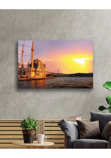 Teknoo- Istanbul Gün Batımı Ortaköy Camii Cam Tablo fiyatları