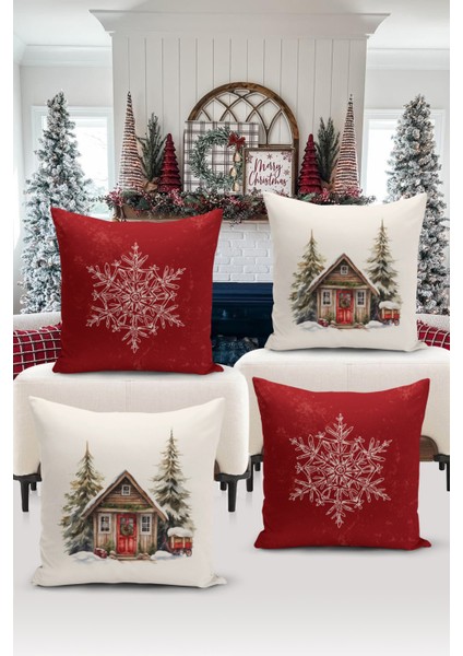 Bertille Home Yılbaşı Serisi Çift Tarafı Dijital Baskılı  4'lü Kırlent Kılıfı Seti (Christmas Noel Cushion Cover)