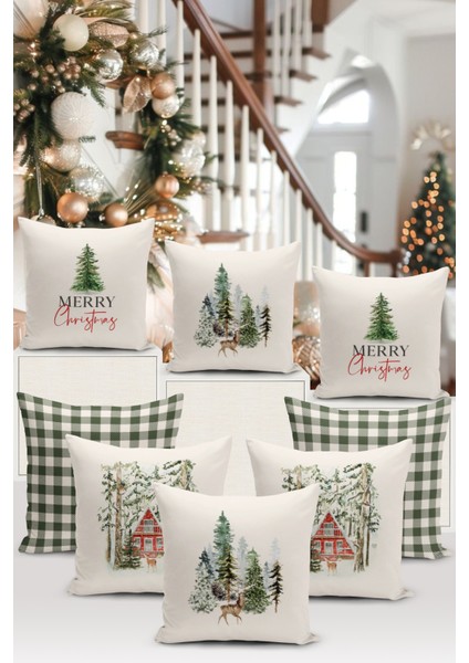 Yılbaşı Serisi Çift Tarafı Dijital Baskılı 8'li Kırlent Kılıfı Seti (Christmas Noel Cushion Cover)