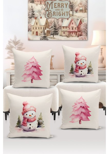 Yılbaşı Serisi Çift Tarafı Dijital Baskılı 4'lü Kırlent Kılıfı Seti (Christmas Noel Cushion Cover)