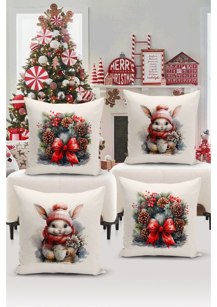 Yılbaşı Serisi Çift Tarafı Dijital Baskılı 4'lü Kırlent Kılıfı Seti (Christmas Noel Cushion Cover)