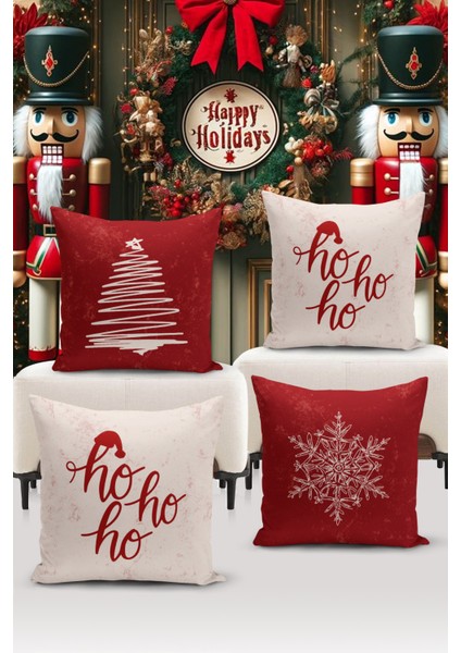 Yılbaşı Serisi Çift Tarafı Dijital Baskılı 4'lü Kırlent Kılıfı Seti (Christmas Noel Cushion Cover)