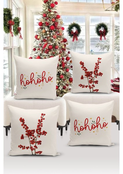 Yılbaşı Serisi Çift Tarafı Dijital Baskılı 4'lü Kırlent Kılıfı Seti (Christmas Noel Cushion Cover)