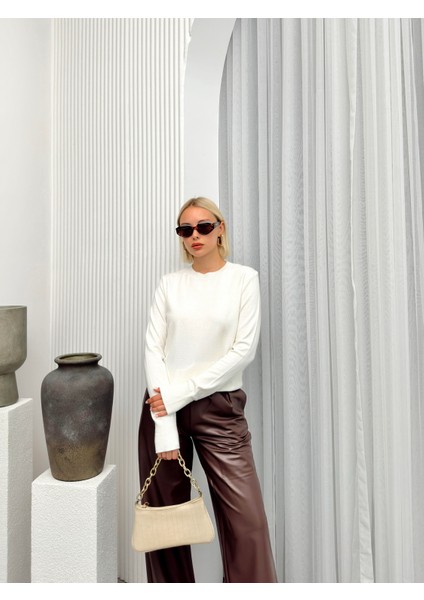 Bisiklet Yaka Triko Kazak Ekru 8235