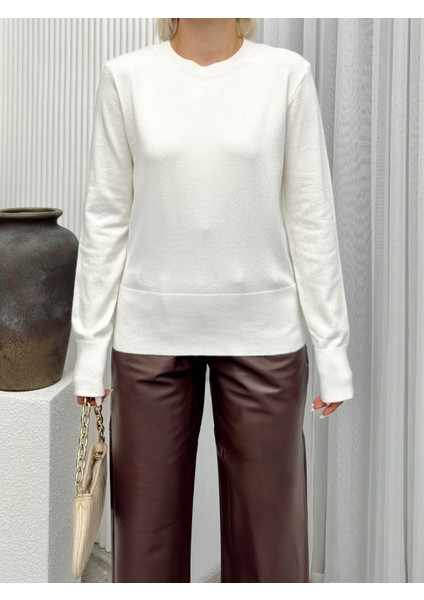 Bisiklet Yaka Triko Kazak Ekru 8235 modelleri