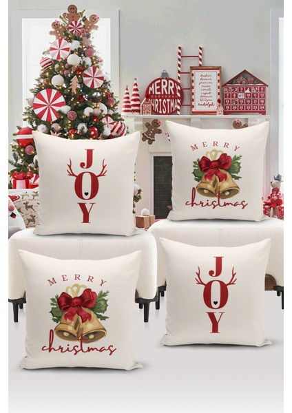 Yılbaşı Serisi Çift Tarafı Dijital Baskılı 4'lü Kırlent Kılıfı Seti (Christmas Noel Cushion Cover)