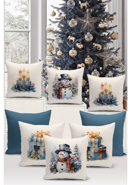 Yılbaşı Serisi Çift Tarafı Dijital Baskılı 8'li Kırlent Kılıfı Seti (Christmas Noel Cushion Cover)