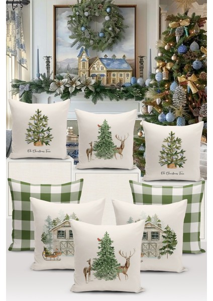 Yılbaşı Serisi Çift Tarafı Dijital Baskılı 8'li Kırlent Kılıfı Seti (Christmas Noel Cushion Cover)