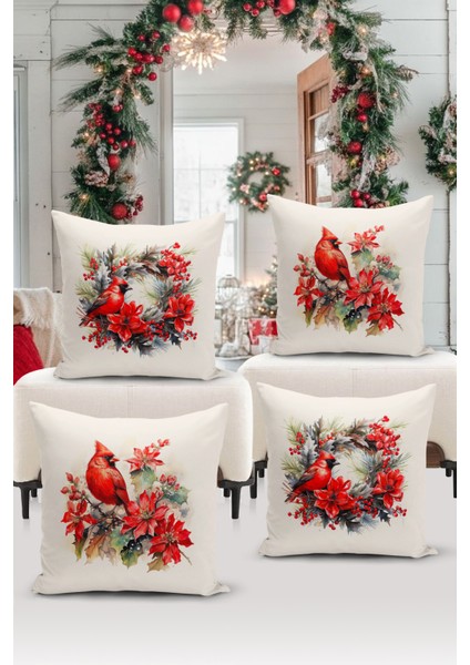 Yılbaşı Serisi Çift Tarafı Dijital Baskılı 4'lü Kırlent Kılıfı Seti (Christmas Noel Cushion Cover)