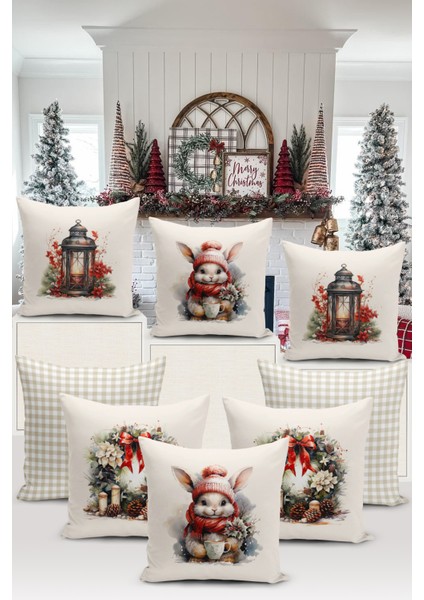 Yılbaşı Serisi Çift Tarafı Dijital Baskılı 8'li Kırlent Kılıfı Seti (Christmas Noel Cushion Cover)