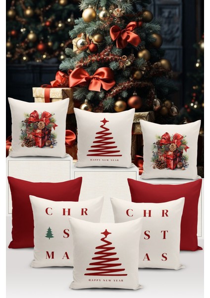 Yılbaşı Serisi Çift Tarafı Dijital Baskılı 8'li Kırlent Kılıfı Seti (Christmas Noel Cushion Cover)