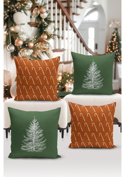 Yılbaşı Serisi Çift Tarafı Dijital Baskılı 4'lü Kırlent Kılıfı Seti (Christmas Noel Cushion Cover)