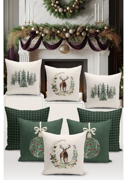 Yılbaşı Serisi Çift Tarafı Dijital Baskılı 8'li Kırlent Kılıfı Seti (Christmas Noel Cushion Cover)