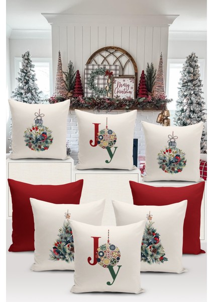 Yılbaşı Serisi Çift Tarafı Dijital Baskılı 8'li Kırlent Kılıfı Seti (Christmas Noel Cushion Cover)