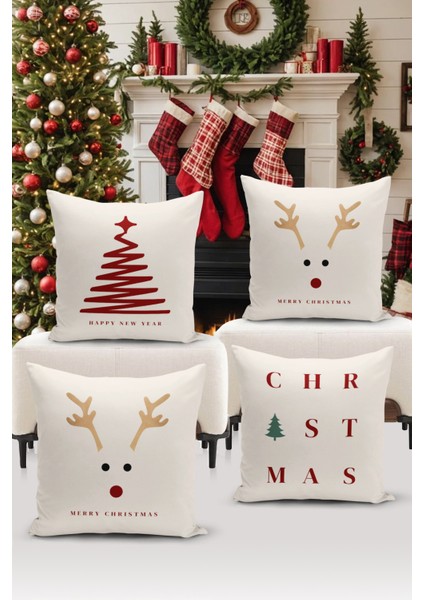 Yılbaşı Serisi Çift Tarafı Dijital Baskılı 4'lü Kırlent Kılıfı Seti (Christmas Noel Cushion Cover)