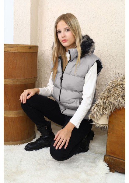 Kız Çocuk Spor Kürklü Pamuklu Yelek -Ylk-0007