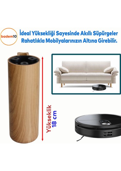 Kapsül Bohem Açık Ceviz 18 cm Mobilya Kanepe Koltuk Baza Yükseltici Yükseltme Ayakları 4 Adet