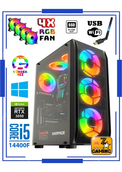 Anubis Rtx5 Intel Core I5-14400F 16GB Ddr4 Ram 1tb M.2 Nvme SSD 8gb RTX3050 Oyuncu Masaüstü Bilgisayar