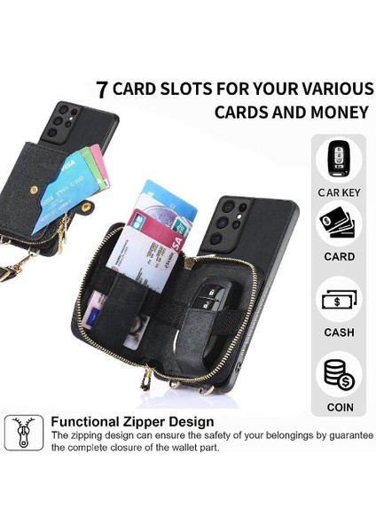 Samsung Galaxy S21 Ultra Ayarlanabilir Kordon 7 Kart Yuvaları Premium Için Kılıf (Yurt Dışından) fiyatları