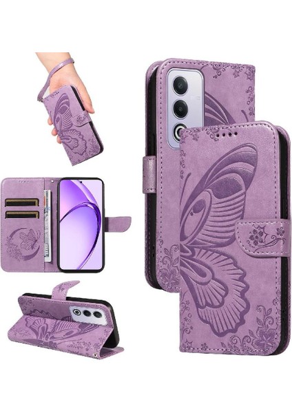 Oppo A3 Pro 5g Için Flip Case Ayrılabilir El Kayışı ile Kabartmalı Kelebek (Yurt Dışından)