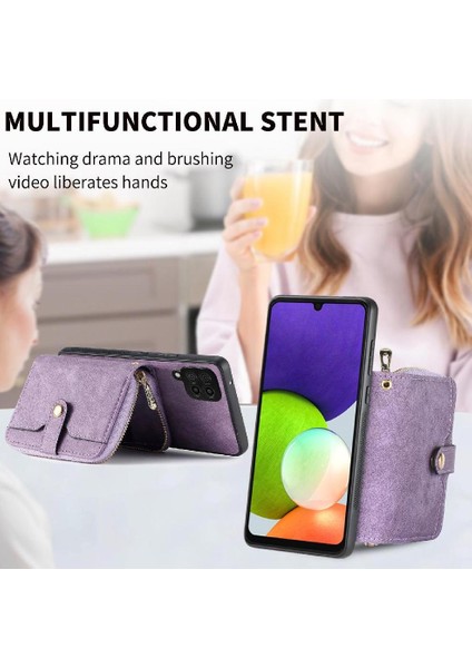 Samsung Galaxy A22 4g Premium Deri Fermuar Kapatma Standı 7 Kart (Yurt Dışından)