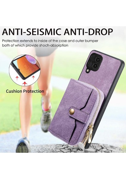 Samsung Galaxy A22 4g Premium Deri Fermuar Kapatma Standı 7 Kart (Yurt Dışından)