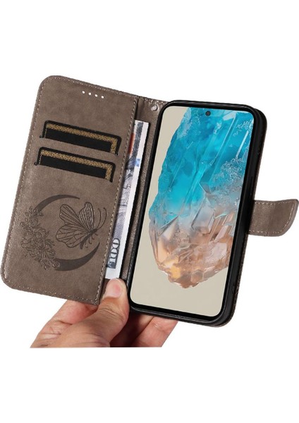 Samsung Galaxy M35 Ayrılabilir El Kayışı Kabartmalı Kelebek Için Flip Case (Yurt Dışından)