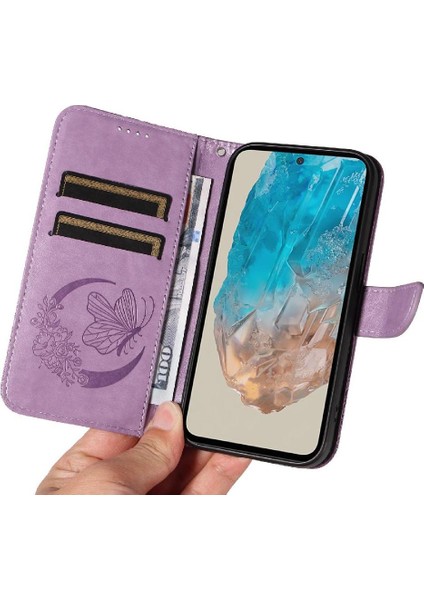 Samsung Galaxy M35 Ayrılabilir El Kayışı Kabartmalı Kelebek Için Flip Case (Yurt Dışından)