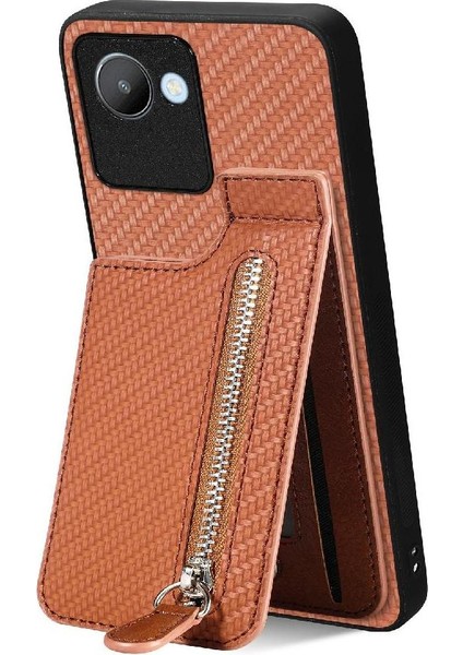 Realme C30 Fermuar Crad Yuvası Manyetik Araç Montaj Cüzdan Standı Için Kılıf (Yurt Dışından)
