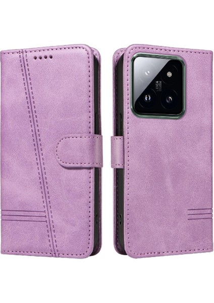 Xiaomi 14 Pro Için Filp Durumda Kredi Kartı Yuvası ile Preslenmiş Pu Deri Siyah (Yurt Dışından)