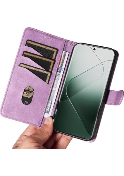 Xiaomi 14 Pro Için Filp Durumda Kredi Kartı Yuvası ile Preslenmiş Pu Deri Siyah (Yurt Dışından)