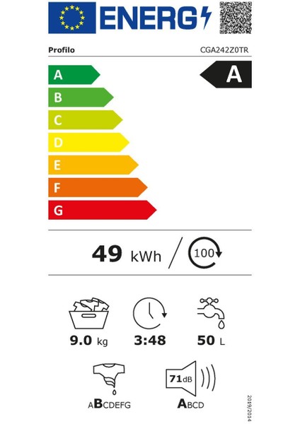 CGA242Z0TR A Enerji Sınıfı 9 kg 1200 Devir Çamaşır Makinesi