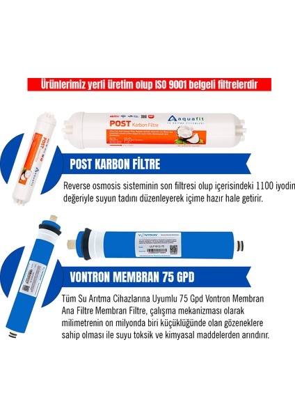 Açık Kasa Su Arıtma Cihazı 5'li Filtre Seti - 75 Gpd Vontron Membranlı