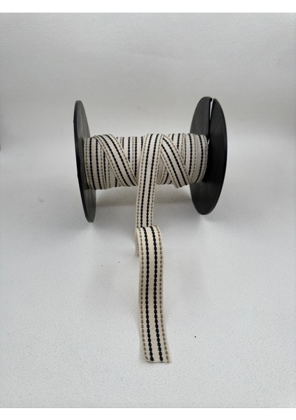 2.2 cm Çizgili Grogren Şerit-Ekru-5 Metre