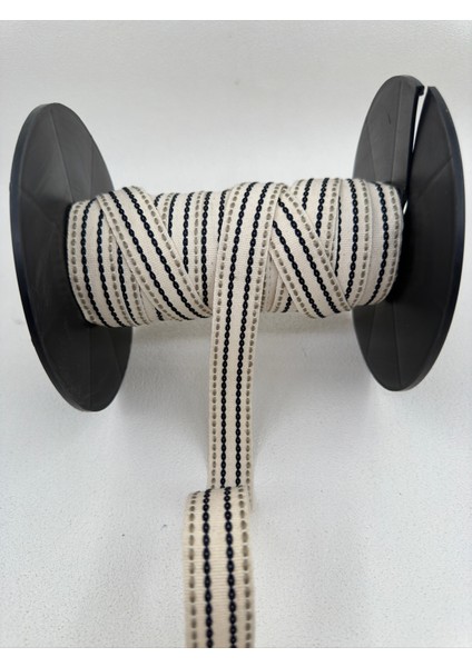 2.2 cm Çizgili Grogren Şerit-Ekru-5 Metre