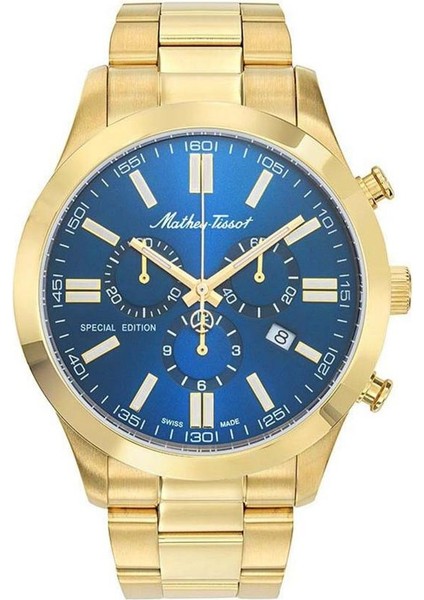 H455CHPBU Swiss Made Safir Çizilmez Cam Fonksiyonlar Aktif Altın Erkek Kol Saati