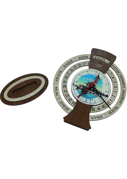 El Işçiliği Kayseri Saat Kulesi Ahşap Takvimli Masa Saati 25X20 Cm- 6009