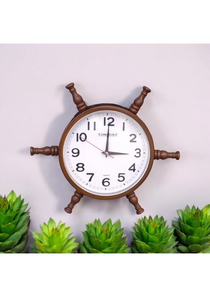 Nostaljik Eskitme Ahşap Gemici Dümen Duvar Saati Çap 35 cm