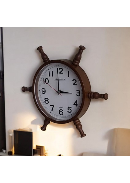 Nostaljik Eskitme Ahşap Gemici Dümen Duvar Saati Çap 35 cm