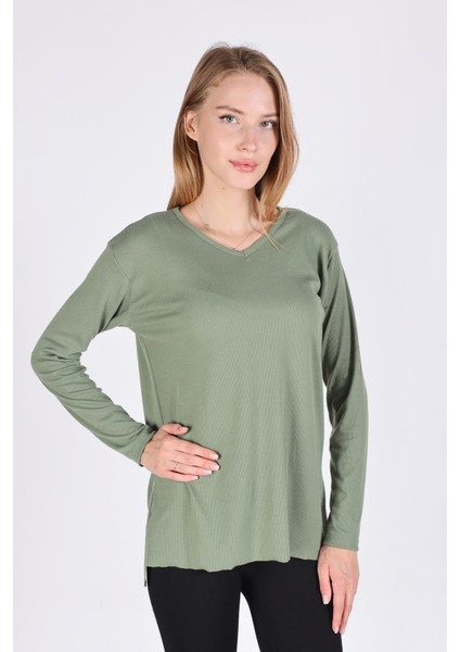 2325 V Yaka Uzun Kol Kaşkorse Tunik Haki modelleri